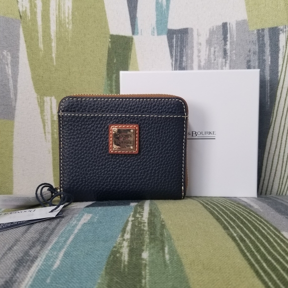 COPY - Dooney & Bourke Pebble Grain Small Zip Around Wallet In Midnight Blue - Picture 1 of 9